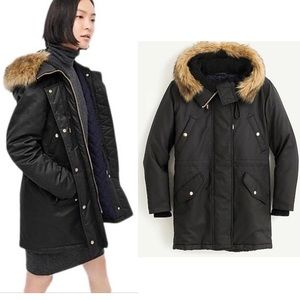 J.Crew Perfect Winter Parka in Black Fur Hooded Primaloft Coat XS Tall